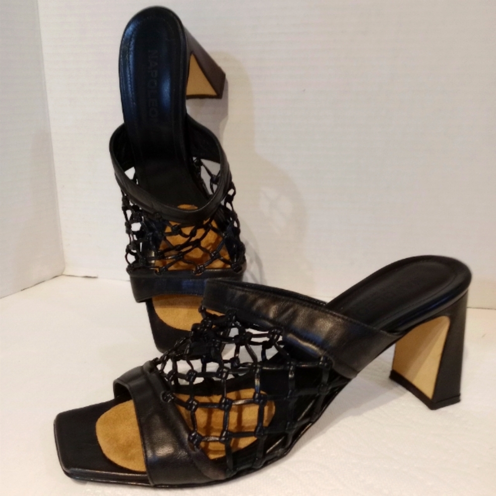 Napoleon Made in Italy Leather‎ Heel Open Toe Slide Sz. 41 Italian / 10.5 US
